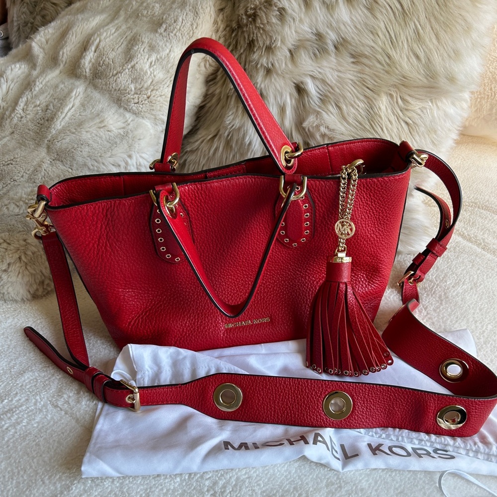 SOLD❤️Michael Kors Scarlet Red Tote with Gold Accents